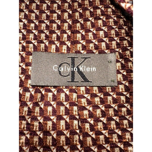 Calvin Klein Brown Silk Geometric Necktie Mid Century Modern Classic - Picture 7 of 12